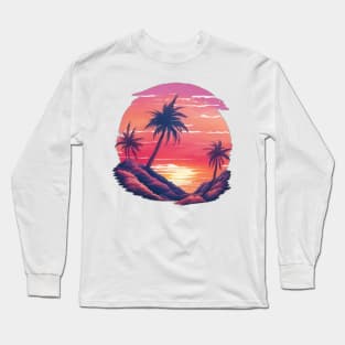 pastel mountain range with palm trees Long Sleeve T-Shirt